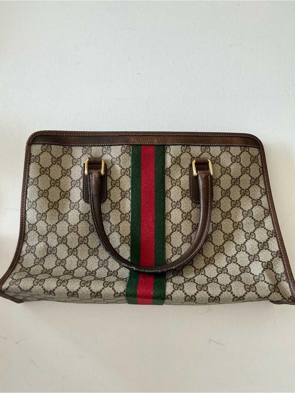 Vintage Gucci GG Supreme Web Stripe Briefcase Business Bag